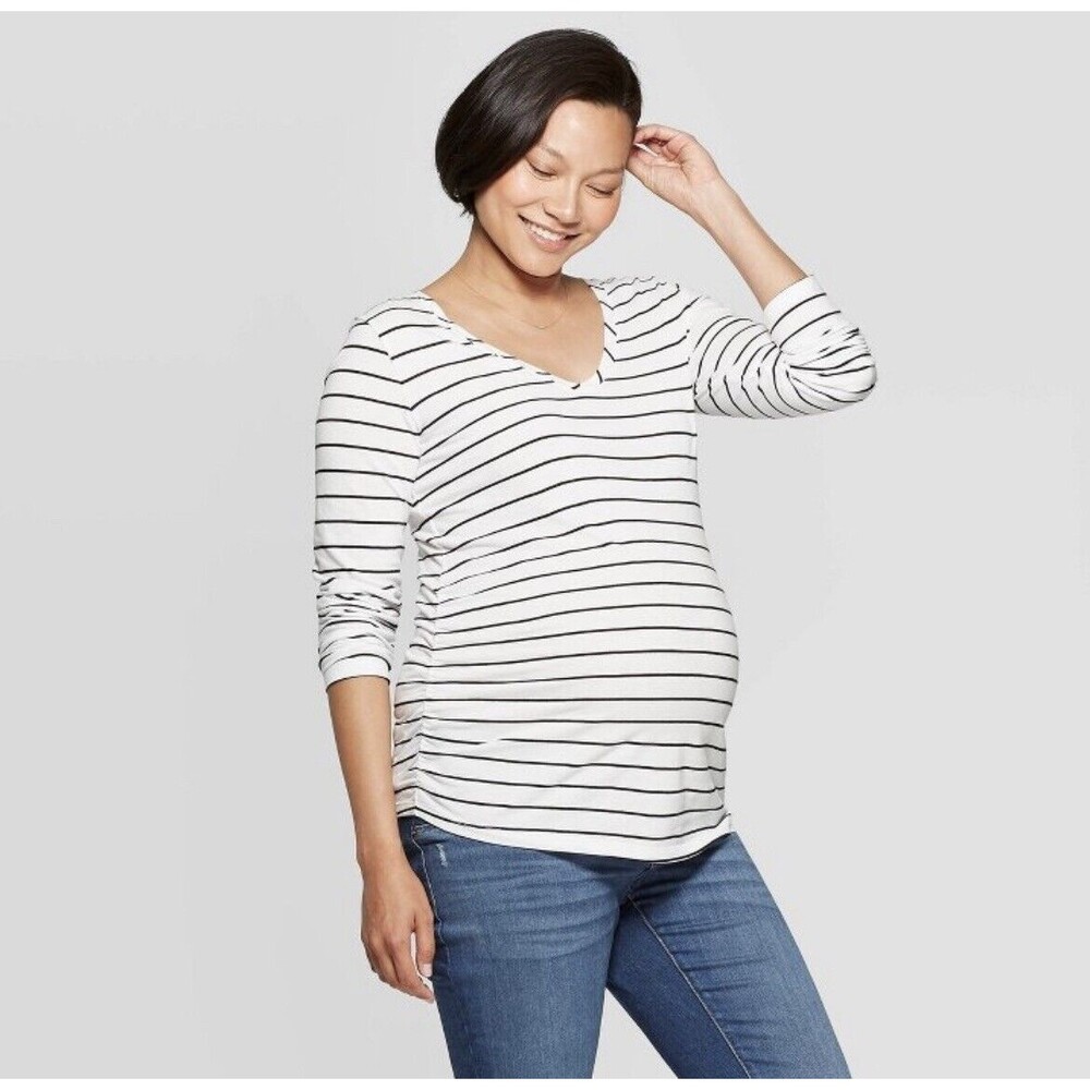 NEW Isabel Maternity by Ingrid & Isabel Long Sleeve Striped Shirt 2XL